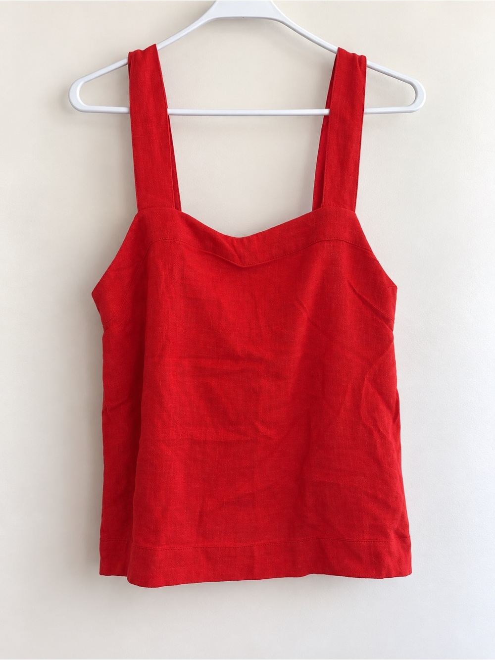 Red Linen-Blend Square Neck Tank Top - Unbranded
